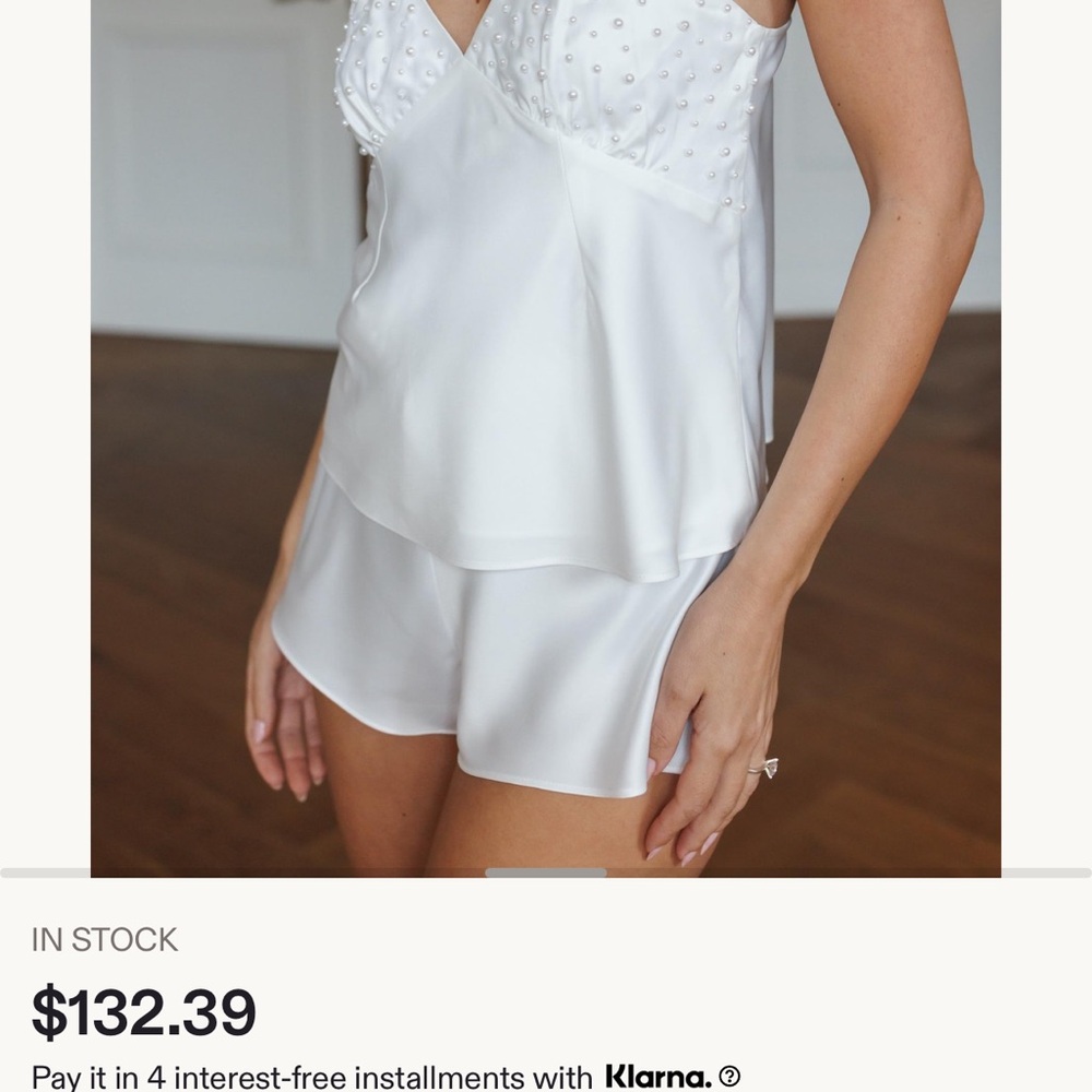 Bridal- Pearl-Embellished White Satin Pajama Set